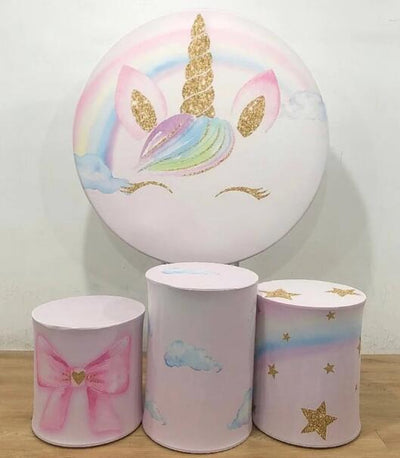 Mocsicka Rainbow Unicorn Theme Round cover and Cylinder Cover Kit for Birthday Party Decoration