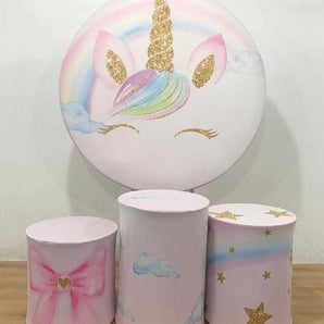 Mocsicka Rainbow Unicorn Theme Round cover and Cylinder Cover Kit for Birthday Party Decoration