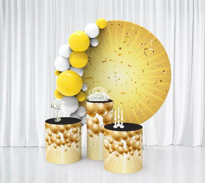 Mocsicka Gold Ribbon Balloon Theme Round cover and Cylinder Cover Kit for Birthday Party Decoration