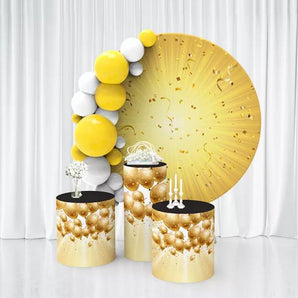Mocsicka Gold Ribbon Balloon Theme Round cover and Cylinder Cover Kit for Birthday Party Decoration