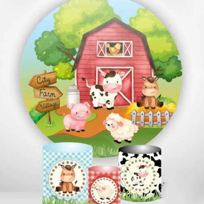 Mocsicka Farm Animals Theme Round cover and Cylinder Cover Kit for Birthday Party Decoration