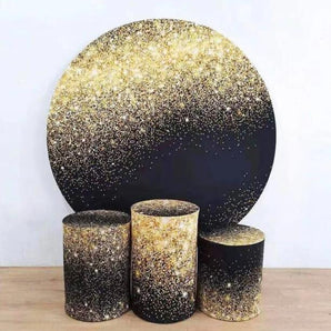 Mocsicka Glitter Golden and Black Round cover and Cylinder Cover Kit for Birthday Party Decoration