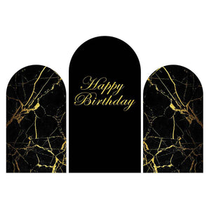 Mocsicka Black and Gold Happy Birthday Party Double-printed Chiara Cover Backdrop-Mocsicka Party