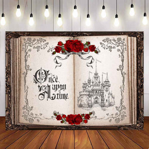 Mocsicka Once Upon a Time Princess Castle Red Roses Bridal Shower Party Backdrop