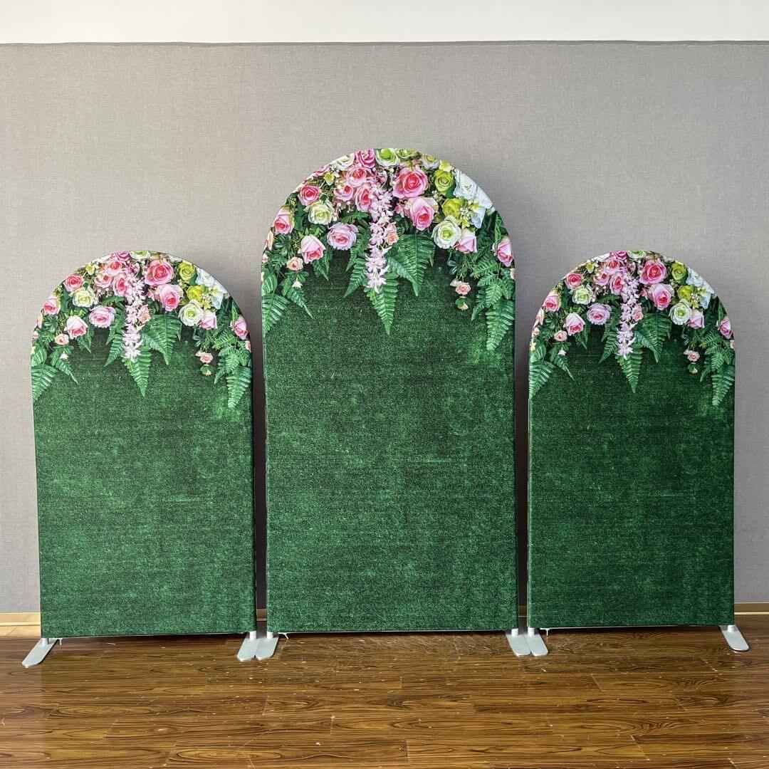 Mocsicka Flowers Green Leaves Theme Double-printed Chiara Cover Backdrop for Birthday Party Decoration-Mocsicka Party