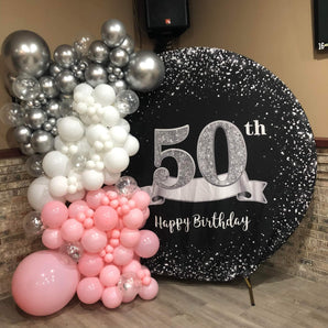 Mocsicka Black Silver 50th Happy Birthday Party Round Cover-Mocsicka Party