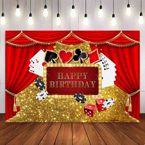 Mocsicka Las Vegas Gold Glitter Red Curtain Casino Night Poker Birthday Party Backdrop