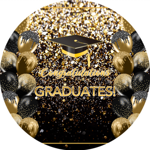 Mocsicka Glitter Golden Congratulations Graduates Round Cover-Mocsicka Party