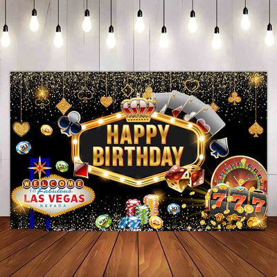 Mocsicka Golden Las Vegas Casino Night Happy Birthday Party Backdrop