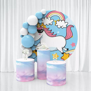 Mocsicka Cartoon Rainbow Unicorn Round cover and Cylinder Cover Kit for Birthday Party Decoration