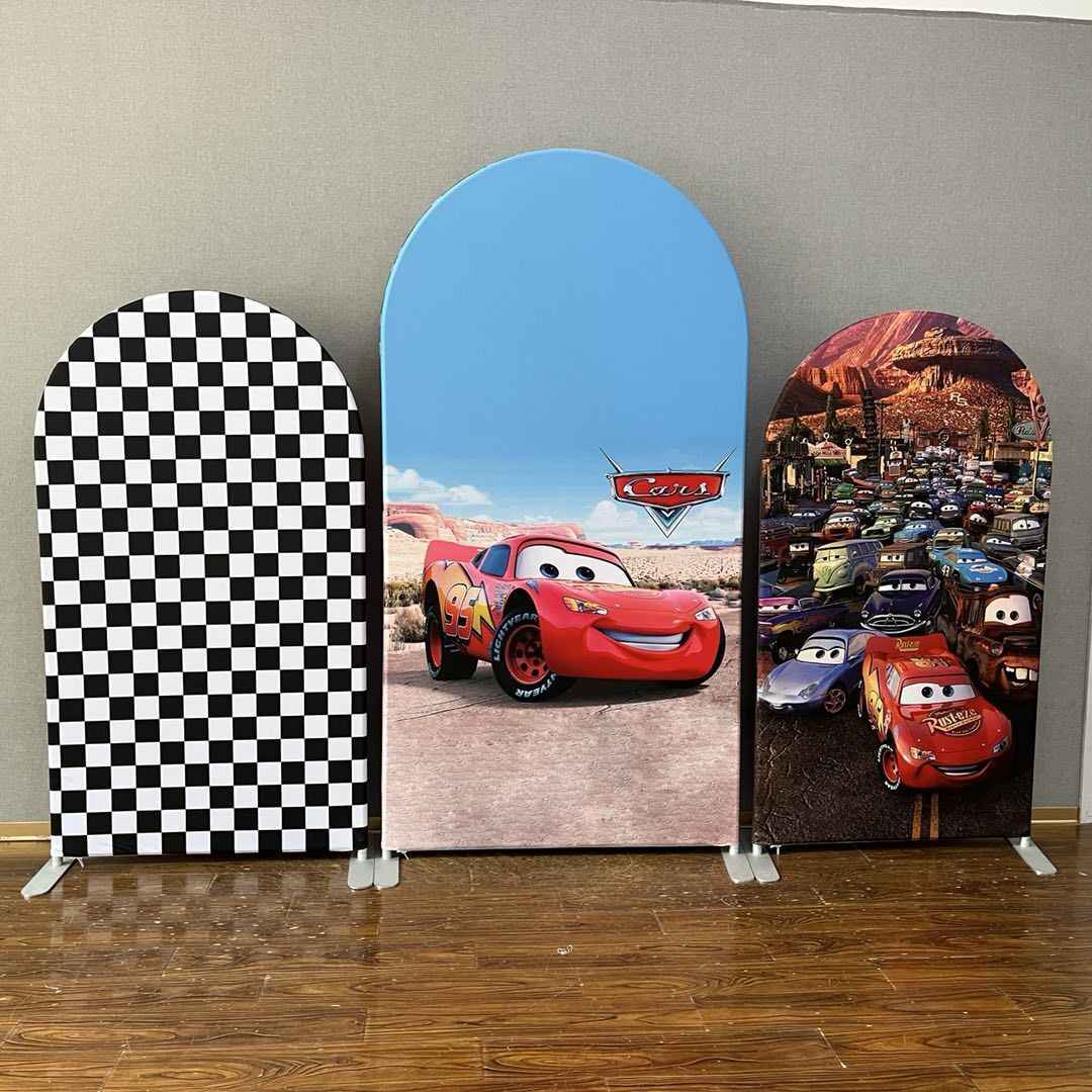 Mocsicka Cartoon Cars Double-printed Chiara Cover Backdrop for Birthday Party-Mocsicka Party