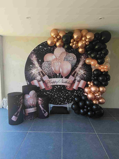 Mocsicka Balloon Champagne Happy Birthday Round cover and Cylinder Cover Kit for Party Decoration-Mocsicka Party