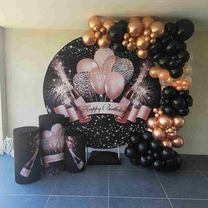 Mocsicka Balloon Champagne Happy Birthday Round cover and Cylinder Cover Kit for Party Decoration-Mocsicka Party
