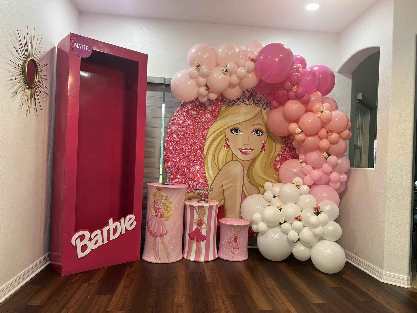 Mocsicka Pink Barbie Happy Birthday Round cover and Cylinder Cover Kit for Party Decoration-Mocsicka Party