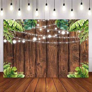 Mocsicka Rustic Wood Green Leaves Happy Birthday Backgrounds
