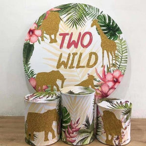 Mocsicka Jungle Animal Theme Two Wild Round cover and Cylinder Cover Kit for Birthday Party Decoration