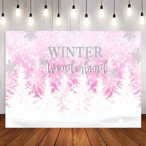 Mocsicka Pink Winter Wonderland Photo Backdrop Happy Birthday Background