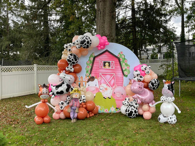 Mocsicka Pink Farm Animals Theme Birthday Party Round Cover Backdrop