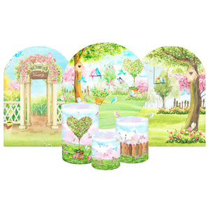 Mocsicka Full of Greenery Spring Birthday Cotton Fabric 6pcs Party Decoration Covers Kit
