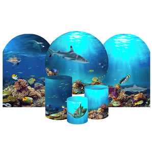 Mocsicka Underwater World Birthday Cotton Fabric 6pcs Party Decoration Covers Kit