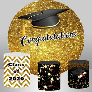 Mocsicka Glitter Golden Congratulations Round cover and Cylinder Cover Kit for Graduation Party Decoration