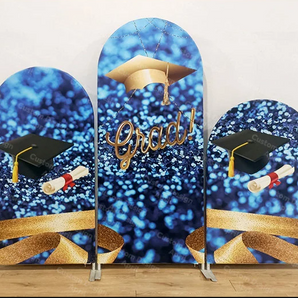 Mocsicka Blue and Gold  Congrats Grad Party Double-printed Chiara Cover Backdrop