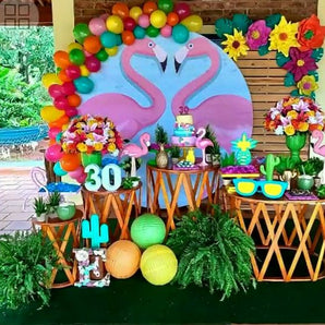 Mocsicka Summer Flamingo Birthday Party Round Backdrop Cover
