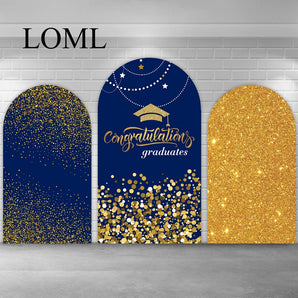 Mocsicka Glitter Blue and Golden Congratulations Graduates Double-printed Arch Cover Backdrop