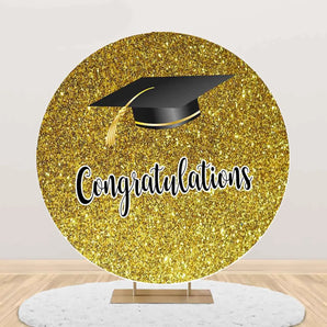Mocsicka Glitter Golden Congratulations Round Backdrop Cover for Graduation Party