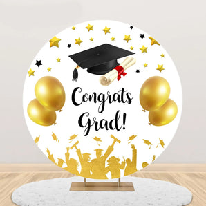 Mocsicka Golden Balloons and Stars Congrats Grad Round Backdrop Cover for Graduation Party