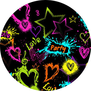 Mocsicka Heart Graffiti Love Party Round Cover Backdrop