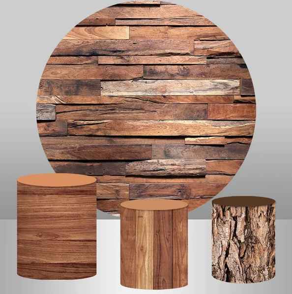 Mocsicka Retro Wood Texture Birthday Round cover and Cylinder Cover Kit for Party Decoration-Mocsicka Party