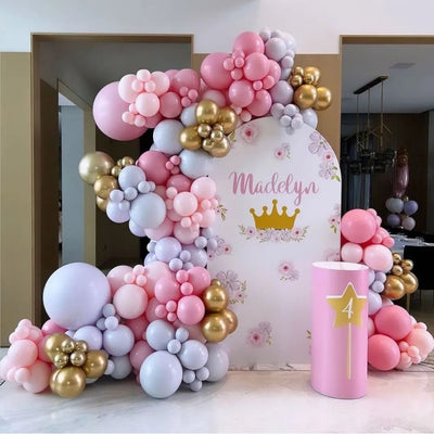 Mocsicka Pink Flowers and Crown Chiara Cover Backdrop for Birthday Party