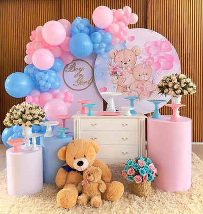 Mocsicka Cute Baby Bear Boy or Girl Gender Reveal Party Round Cover Backdrop