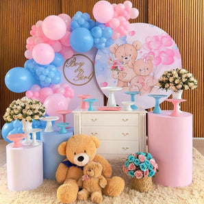 Mocsicka Cute Baby Bear Boy or Girl Gender Reveal Party Round Cover Backdrop