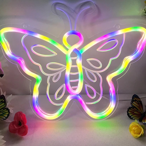 Mocsicka Colorful Butterfly LED Neon Sign for Butterfly Theme Birthday Party Decoration