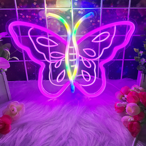 Mocsicka Colorful Butterfly LED Neon Sign for Butterfly Theme Birthday Party Decoration