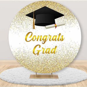 Mocsicka Golden Congrats Grad Round Backdrop Cover for Graduation Party