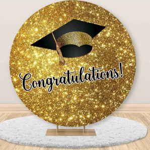 Mocsicka Glitter Golden Congratulations Round Backdrop Cover for Graduation Party