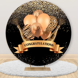 Mocsicka Congratulations Graduation With Champagne Round Backdrop Cover for Graduation Party