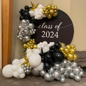 Mocsicka Classic Black and White Class of 2024 Graduation Party Round Backdrop Cover