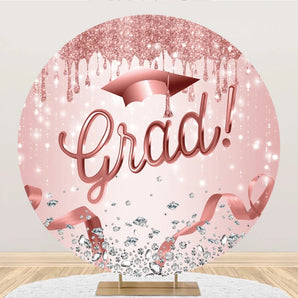 Mocsicka Pink Ribbon and Diamonds Grad Round Backdrop Cover for Graduation Party