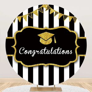 Mocsicka Black and White Stripes Congratulations Graduation Party Round Backdrop Cover