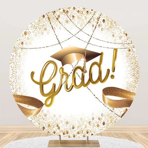 Mocsicka Gold Glittering Ribbons Grad Hat Round Backdrop Cover for Graduation Party
