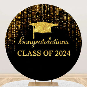 Mocsicka Glitter Congratulations Class of 2024 Graduation Party Round Backdrop Cover