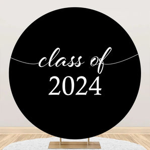 Mocsicka Classic Black and White Class of 2024 Graduation Party Round Backdrop Cover