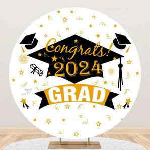Mocsicka Congrats 2024 Grad Round Backdrop Cover for Graduation Party