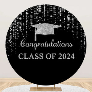 Mocsicka Glitter Congratulations Class of 2024 Graduation Party Round Backdrop Cover