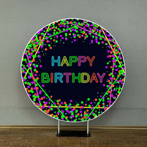 Mocsicka Colorful Dots Neon Lights Happy Birthday Round Cover-Mocsicka Party