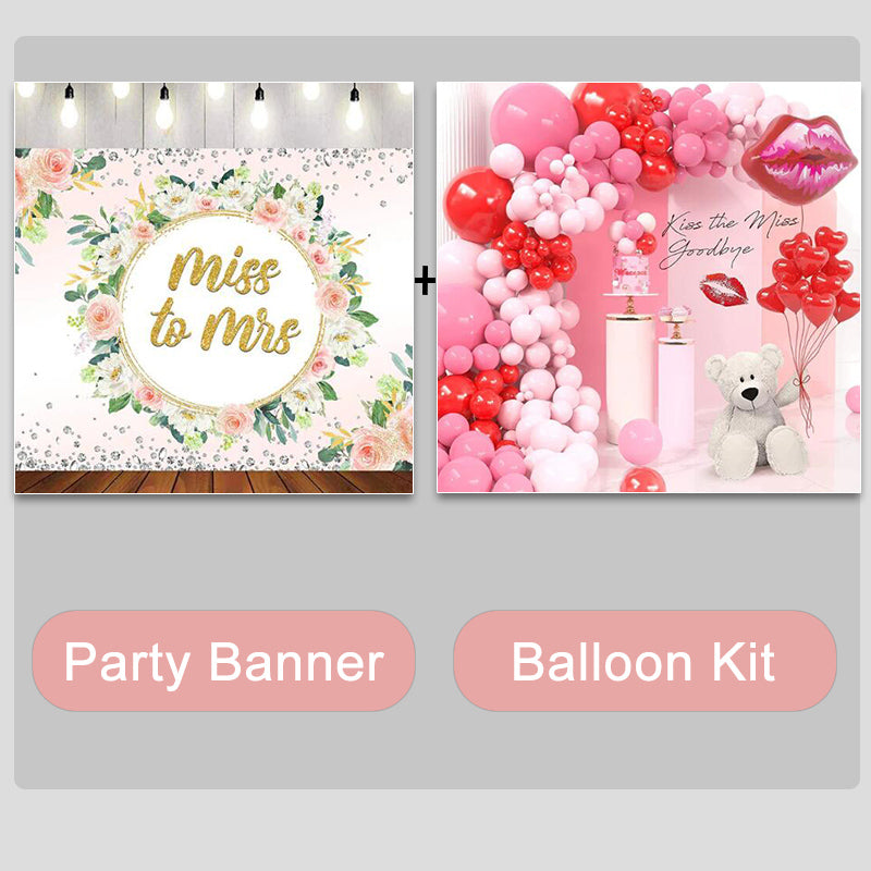 Mocsicka Miss to Mrs Pink Flowers and Diamonds Backdrop and Balloon Kit-Mocsicka Party